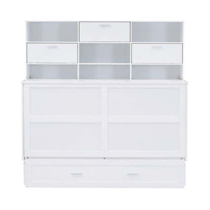 ueen Size Murphy Bed with Bookcase, Bedside Shelves and a Big Drawer, White - Tampa Home & Garden Store