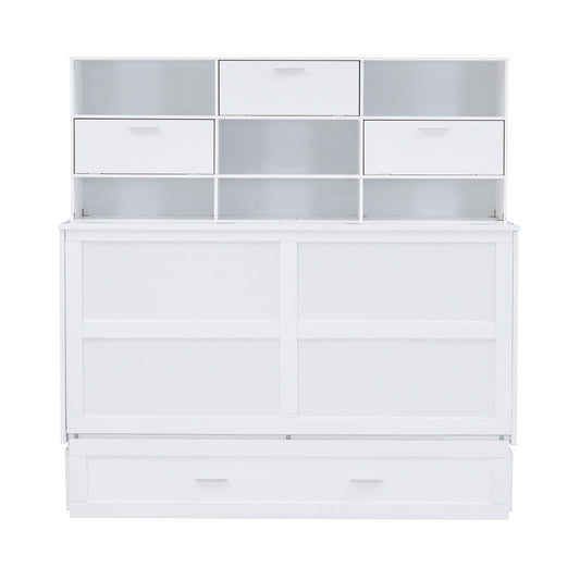 ueen Size Murphy Bed with Bookcase, Bedside Shelves and a Big Drawer, White - Tampa Home & Garden Store