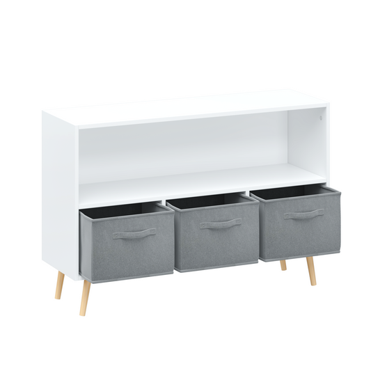 Kids bookcase with Collapsible Fabric Drawers Children's Book Display Toy Storage Cabinet Organizer White/Gray - Tampa Home & Garden Store