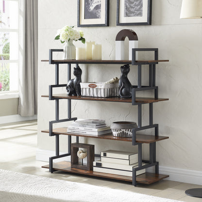 4-storey office bookshelf, rural wooden metal bookshelf, independent open bookshelf, industrial high angle bookshelf - Tampa Home & Garden Store