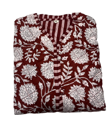 The Charlotte Jacket in Maroon Posy, Erin Donahue Tice brand, floral quilted jacket on Tampa Home & Garden Store