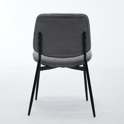 2-piece retro linen chair set with curved wooden backrest, cushioned seat, adjustable metal legs, (gray linen)