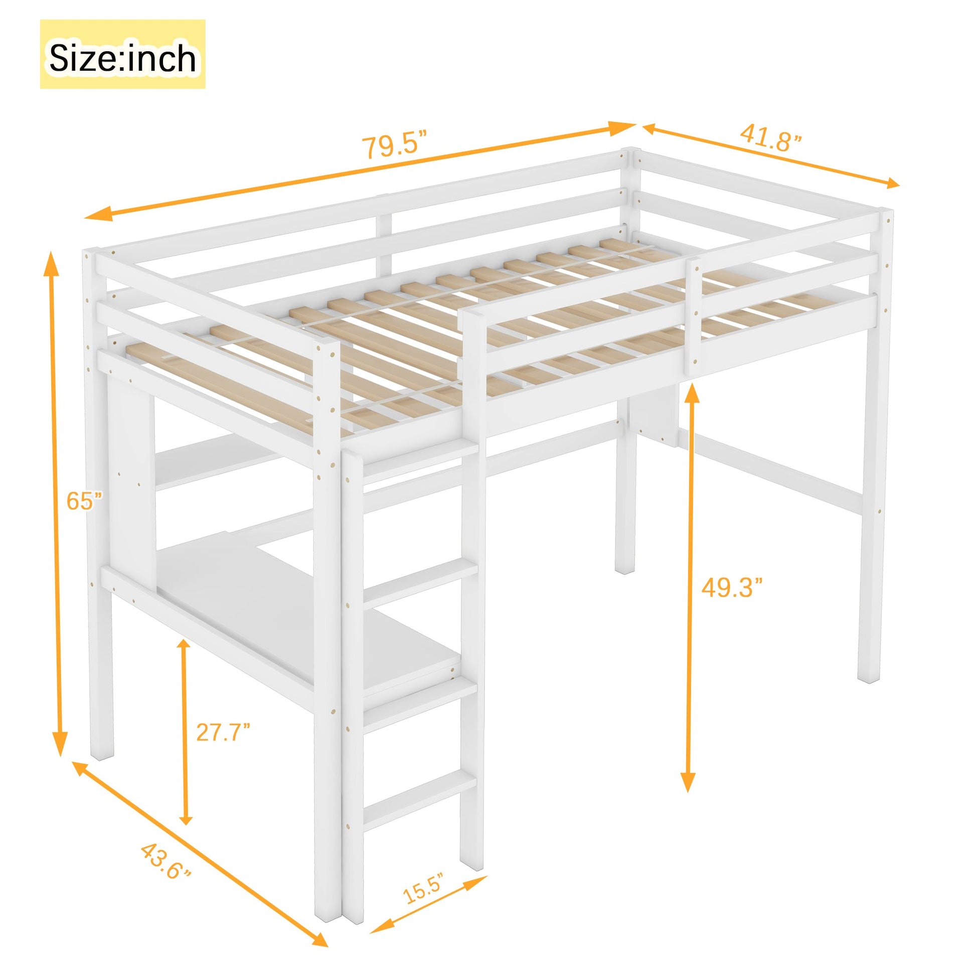 Twin Loft Bed with built-in desk and bookcase of three compartments, Guardrails and Ladder,White - Tampa Home & Garden Store