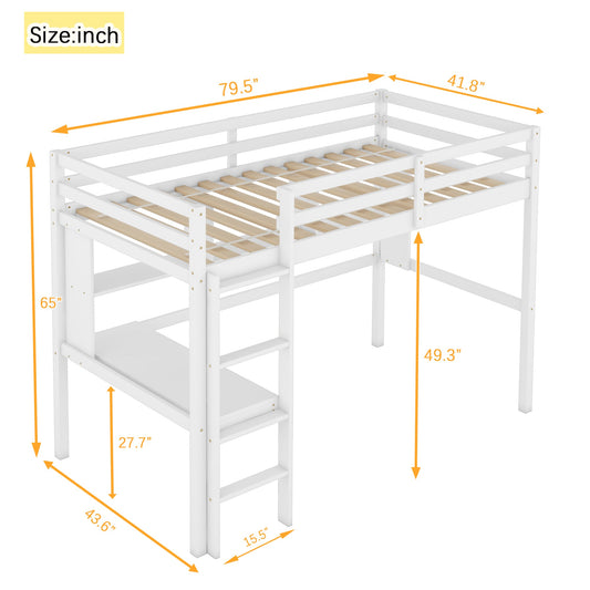 Twin Loft Bed with built-in desk and bookcase of three compartments, Guardrails and Ladder,White - Tampa Home & Garden Store