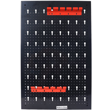 4-foot black metal pegboard with a red 3-slot nail board tool rack for garage wall storage on Tampa Home & Garden Store