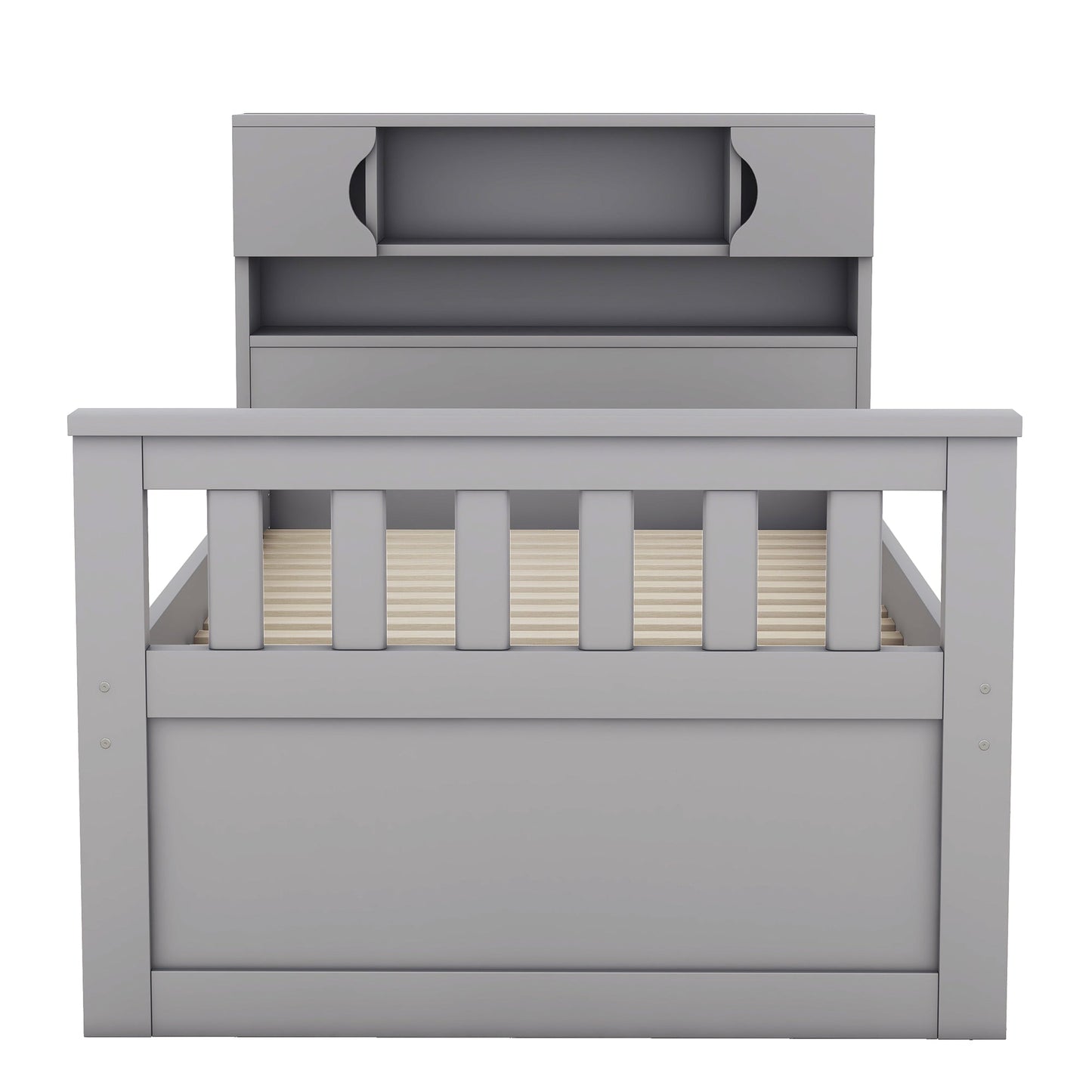 Twin Size Captain Platform Bed Frame with Storage Bookcases and Shelves,Four Drawers, Gray - Tampa Home & Garden Store