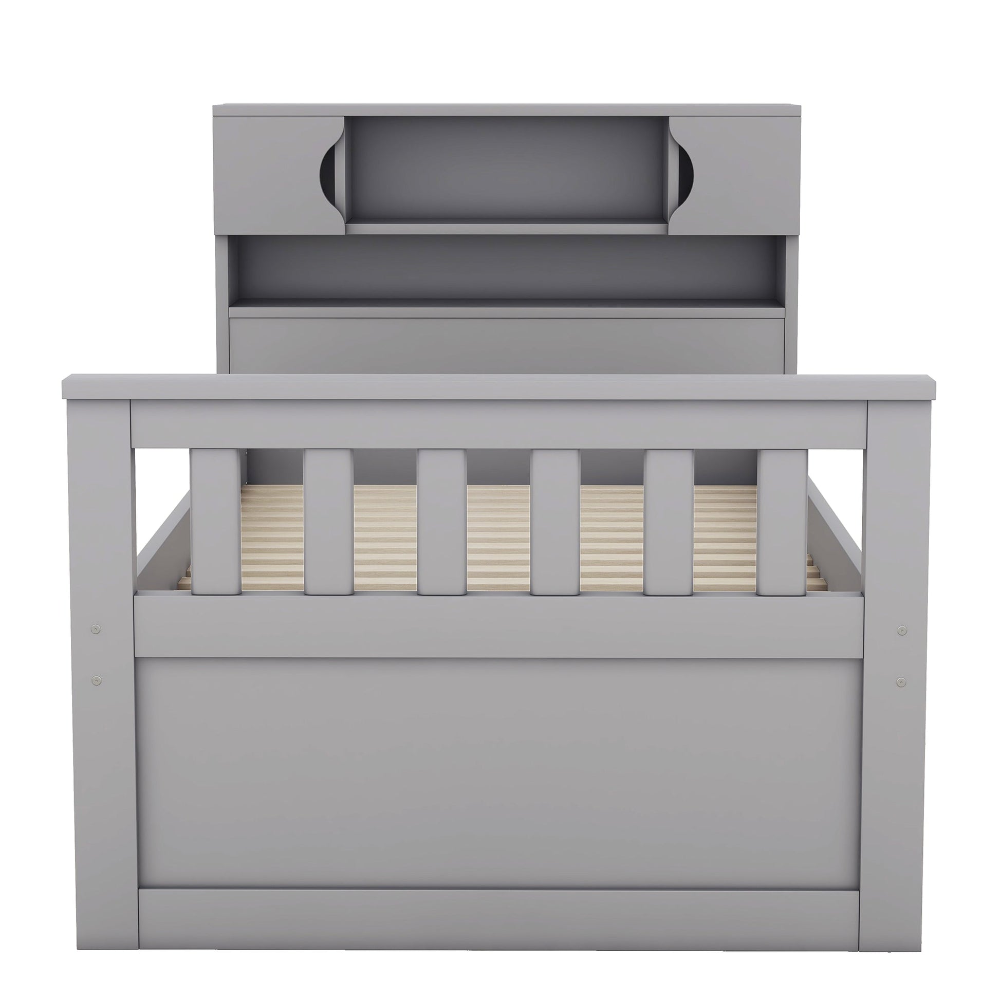 Twin Size Captain Platform Bed Frame with Storage Bookcases and Shelves,Four Drawers, Gray - Tampa Home & Garden Store