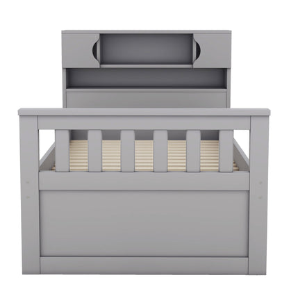 Twin Size Captain Platform Bed Frame with Storage Bookcases and Shelves,Four Drawers, Gray - Tampa Home & Garden Store