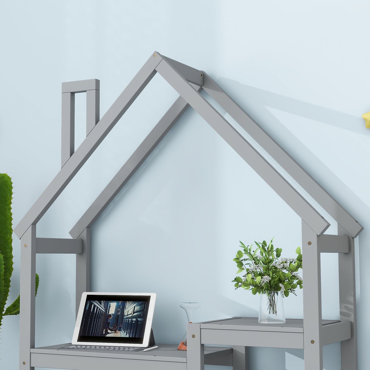 House-shaped Wooden writing Desk,Kids study Table,Bookshelf & Toy Storage,Grey - Tampa Home & Garden Store