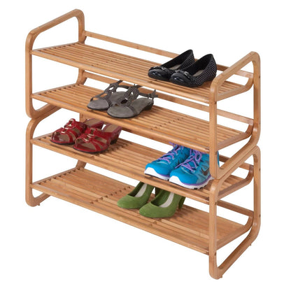 Zapatero apilable moderno de bambú de 2 estantes - Capacidad para hasta 8 pares de zapatos