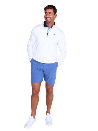 Montauk Quarter Zip Comfort white pullover with light blue zipper by White Water Life on Tampa Home & Garden Store