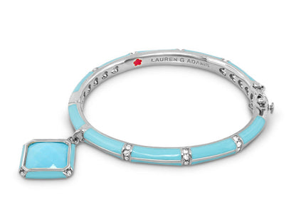 Girls Stackable Charm Bangle Lauren G Adams turquoise enamel with crystal accents square pendant on Tampa Home & Garden Store