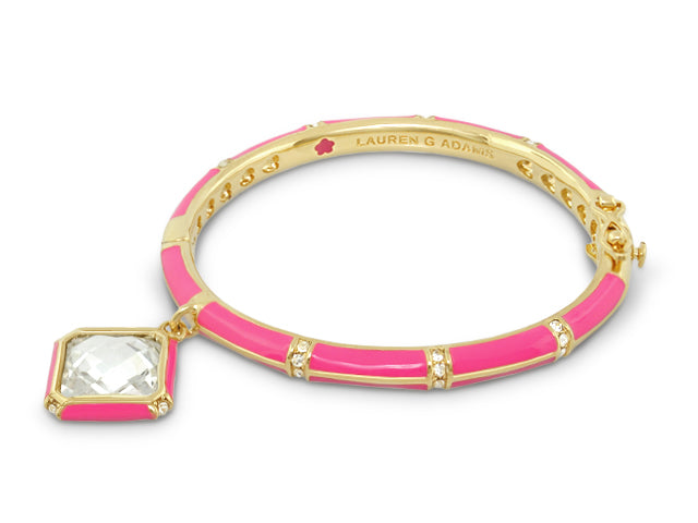 Girls Stackable Charm Bangle pink enamel crystal pendant, gold-tone bracelet Lauren G Adams on Tampa Home & Garden Store