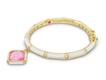 Girls Stackable Charm Bangle white enamel with pink gemstone charm by Lauren G Adams on Tampa Home & Garden Store