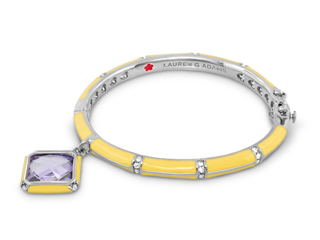 Girls Stackable Charm Bangle by Lauren G Adams, yellow enamel bracelet with purple pendant on Tampa Home & Garden Store