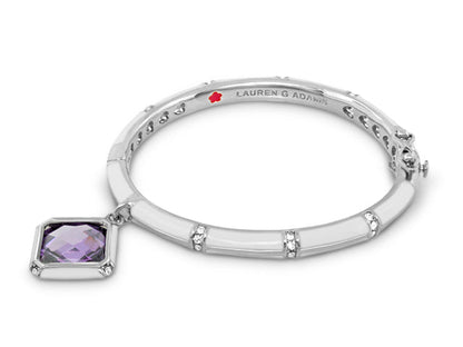 Girls Stackable Charm Bangle, silver bracelet with purple gemstone pendant and crystal accents on Tampa Home & Garden Store