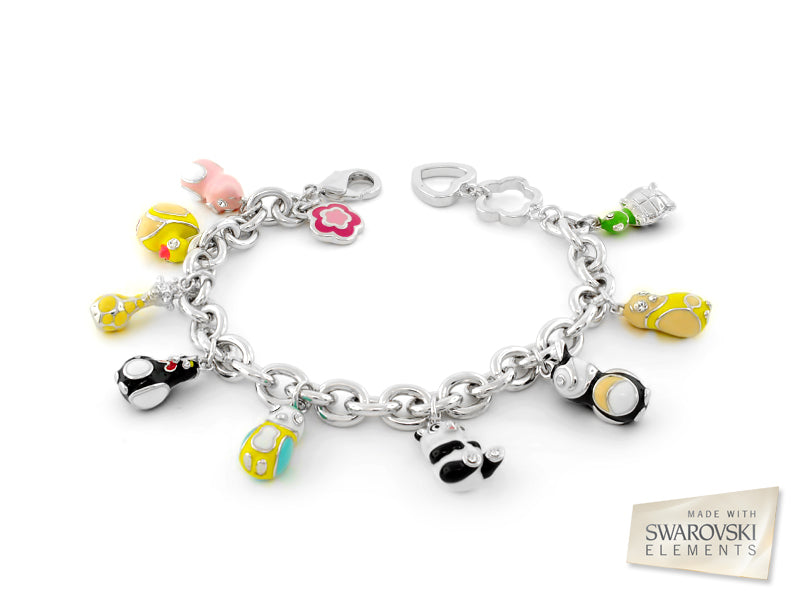 Zoolery Charm Bracelet by Lauren G Adams with colorful enamel animal charms on a silver chain on Tampa Home & Garden Store