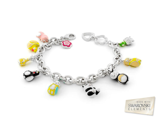 Zoolery Charm Bracelet by Lauren G Adams with colorful enamel animal charms on a silver chain on Tampa Home & Garden Store