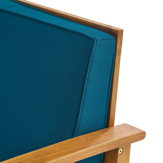 Perla Club Chair blue fabric upholstery with acacia wood frame on Tampa Home & Garden Store