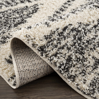 Fishhook Berber Shag Rug from Boutique Rugs in cream and gray with plush pile and bound edge on Tampa Home & Garden Store