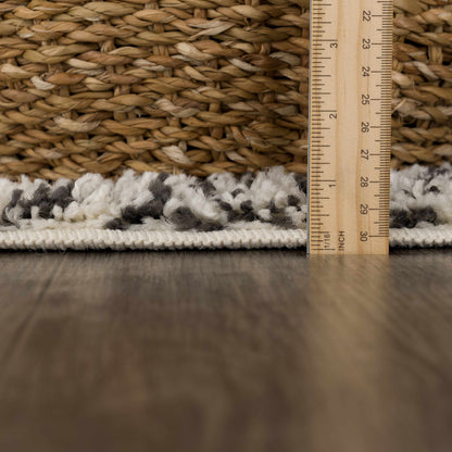 Fishhook Berber Shag Rug natural beige braided texture with inch ruler for scale on Tampa Home & Garden Store