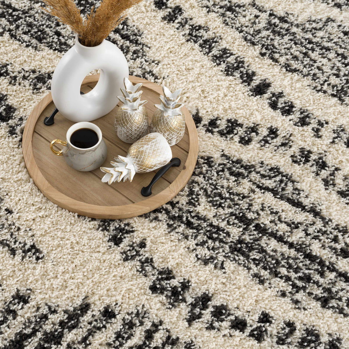 Fishhook Berber Shag Rug beige black pattern Boutique Rugs on Tampa Home & Garden Store