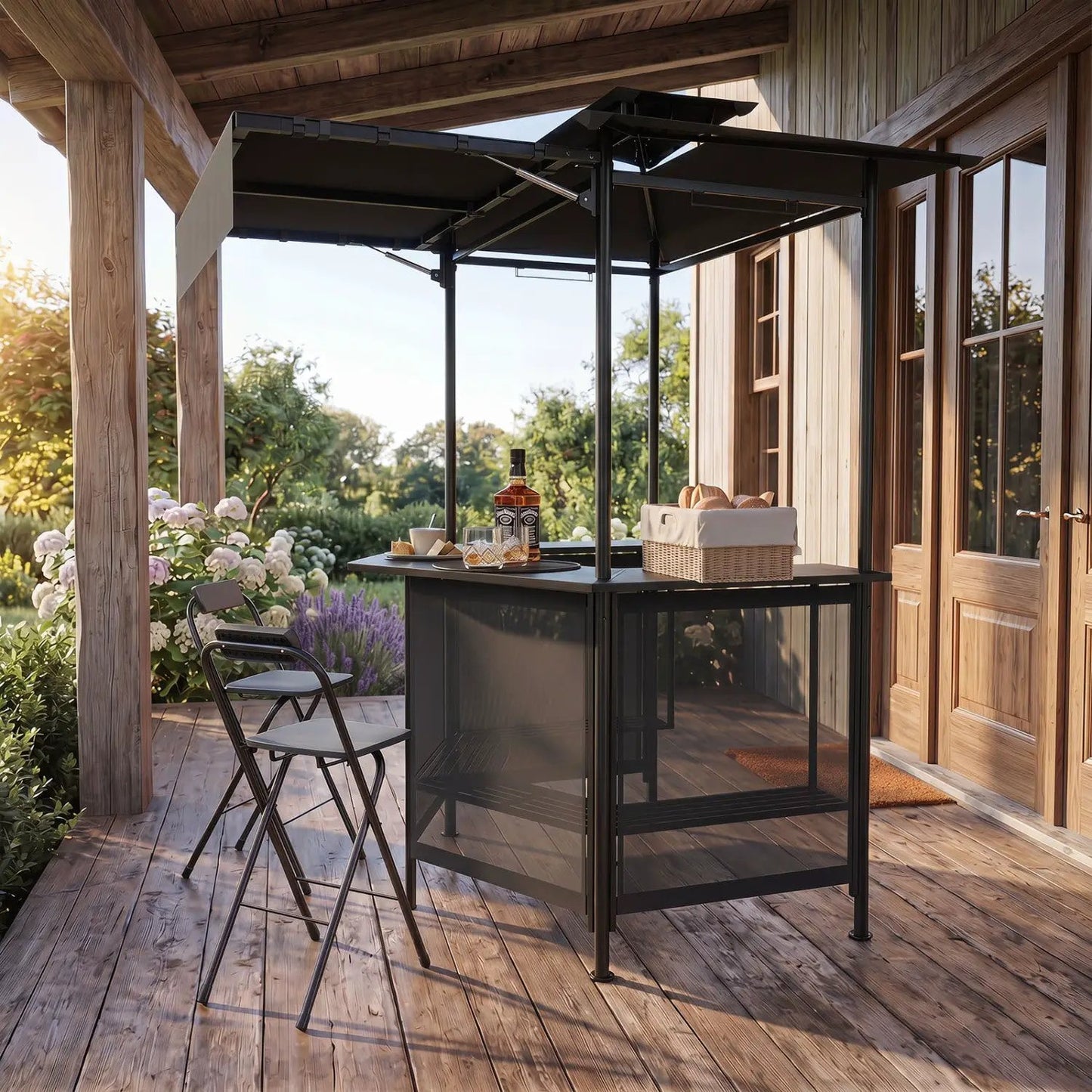 Grill Gazebo with Shelves and Hooks Double Roof