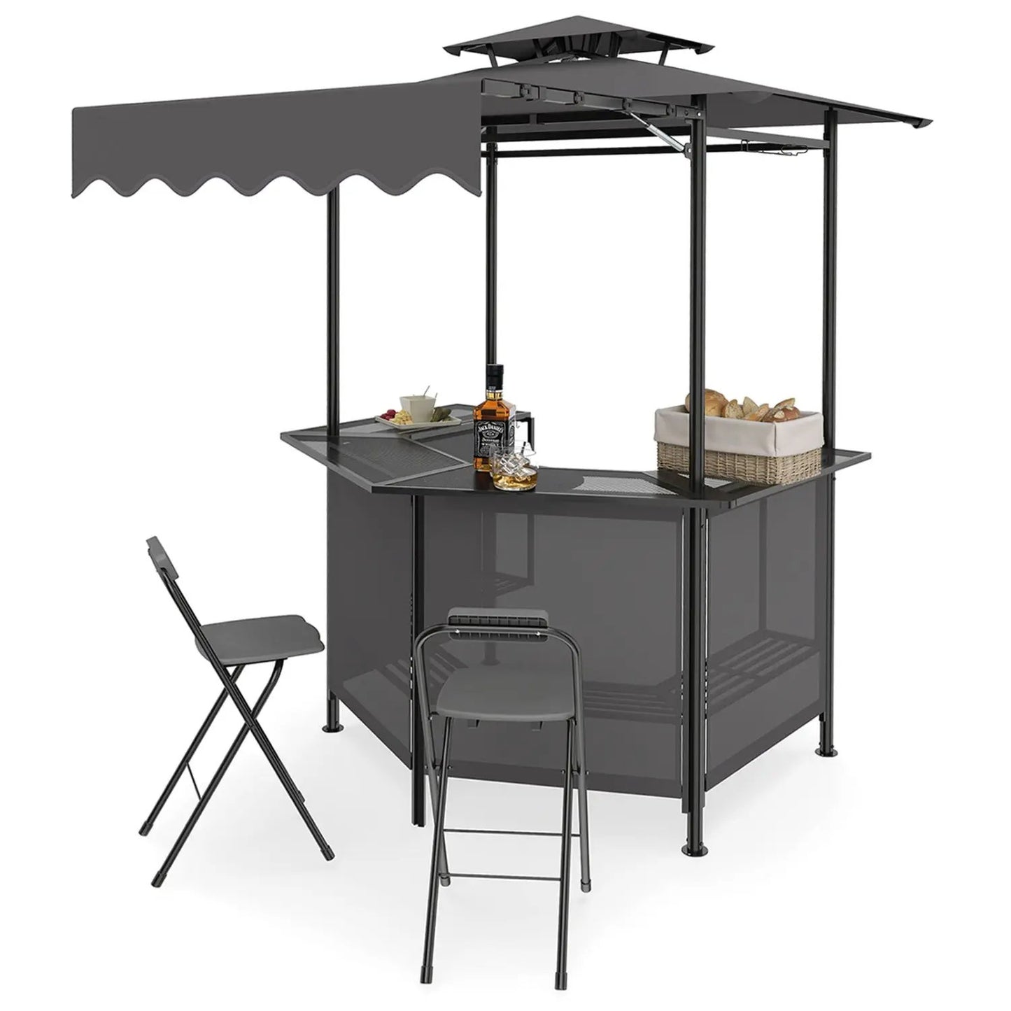 Grill Gazebo with Shelves and Hooks Double Roof