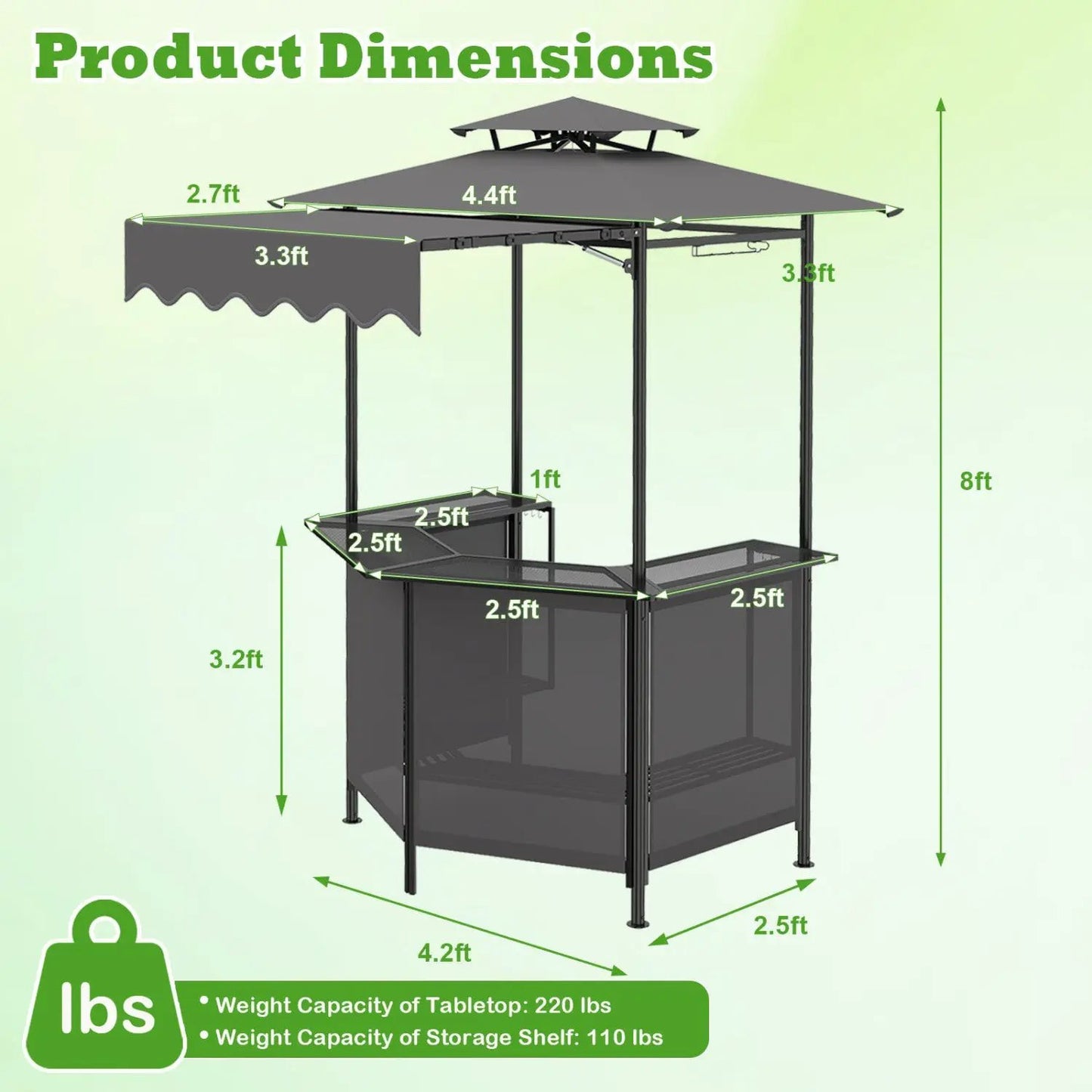 Grill Gazebo with Shelves and Hooks Double Roof