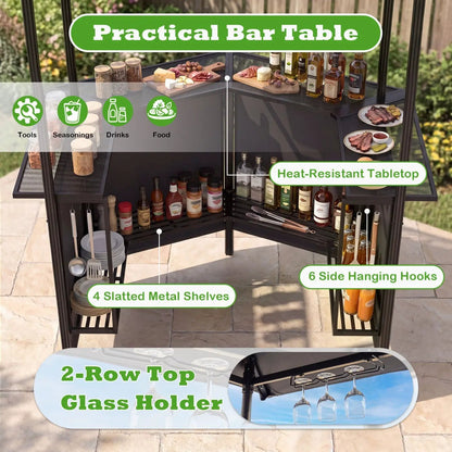 Grill Gazebo with Shelves and Hooks Double Roof