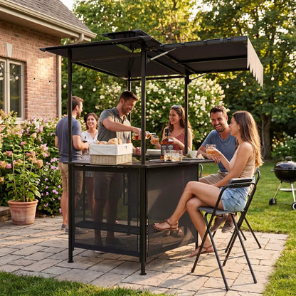 Grill Gazebo with Shelves and Hooks Double Roof