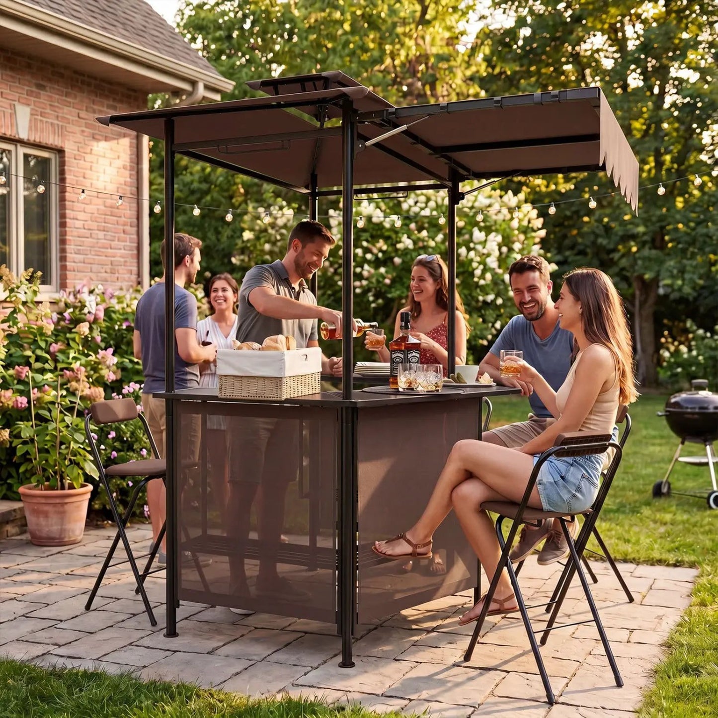 Grill Gazebo with Shelves and Hooks Double Roof