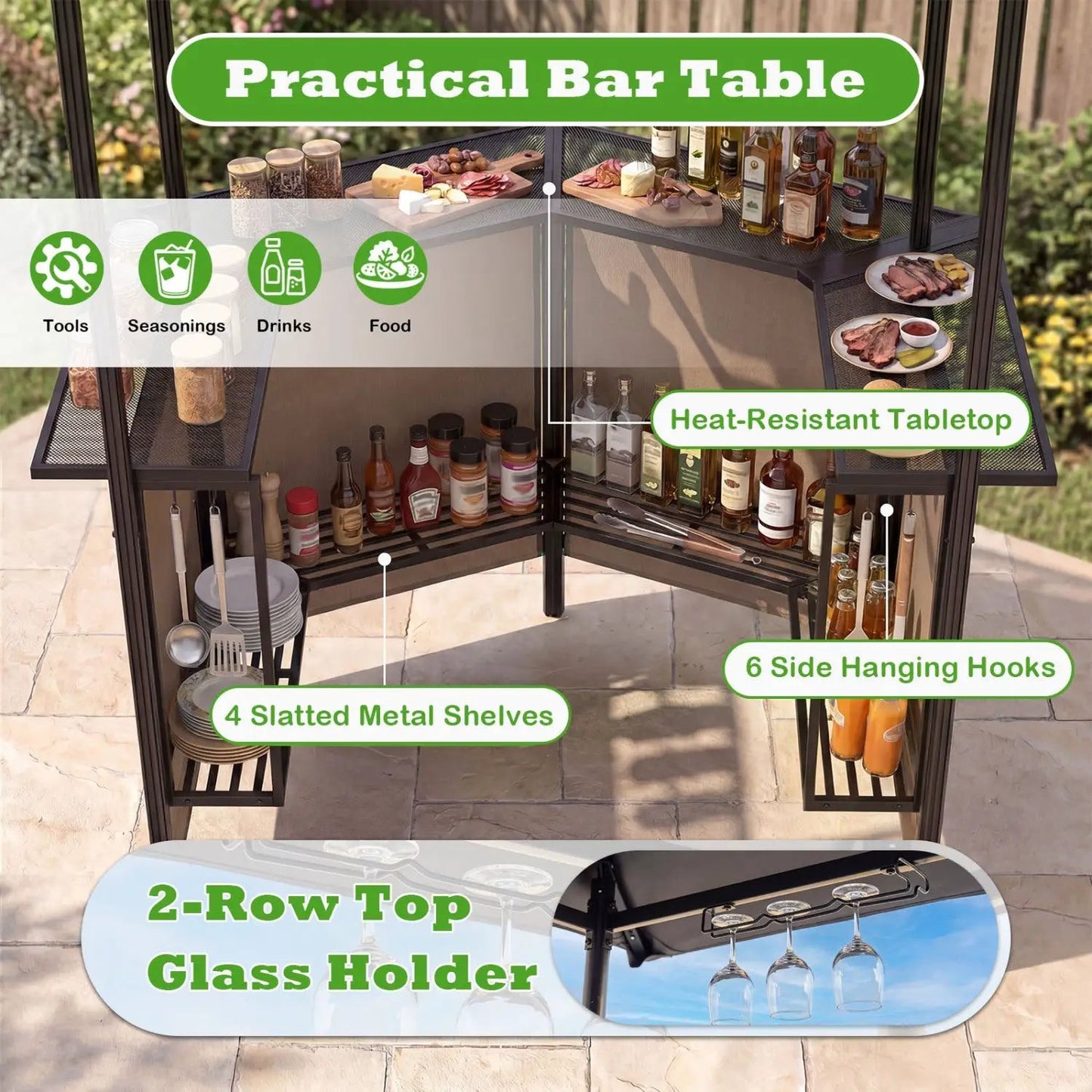 Grill Gazebo with Shelves and Hooks Double Roof