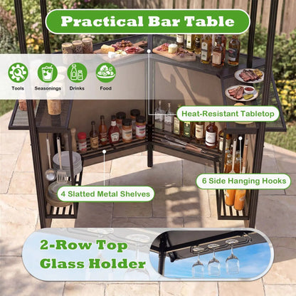 Grill Gazebo with Shelves and Hooks Double Roof