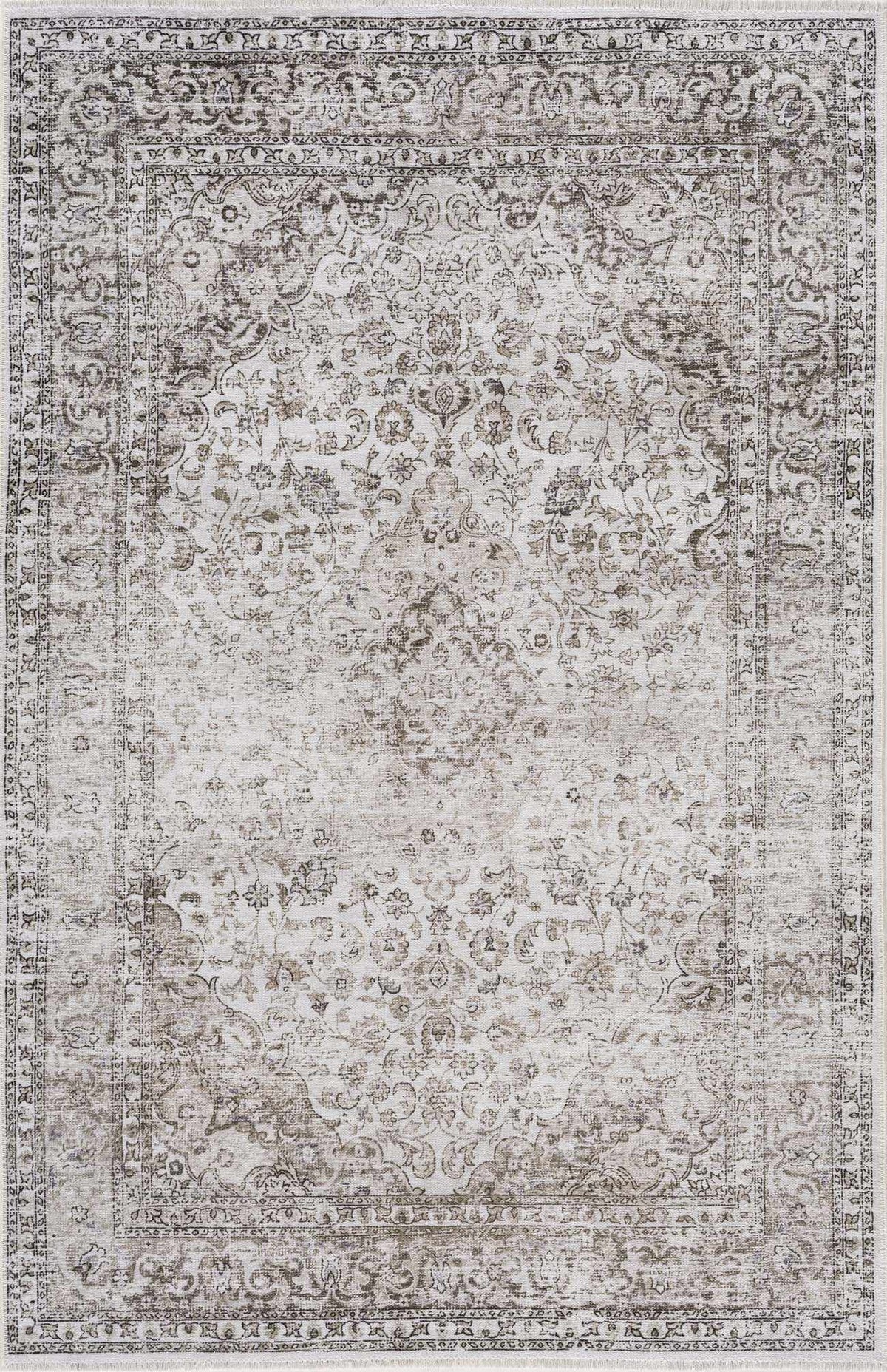 Pearl Holi-4601 washable area rug by Boutique Rugs in antique ivory with gray ornate border on Tampa Home & Garden Store
