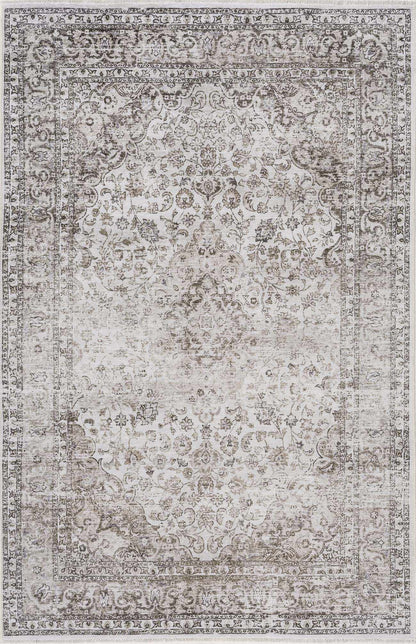 Pearl Holi-4601 washable area rug by Boutique Rugs in antique ivory with gray ornate border on Tampa Home & Garden Store