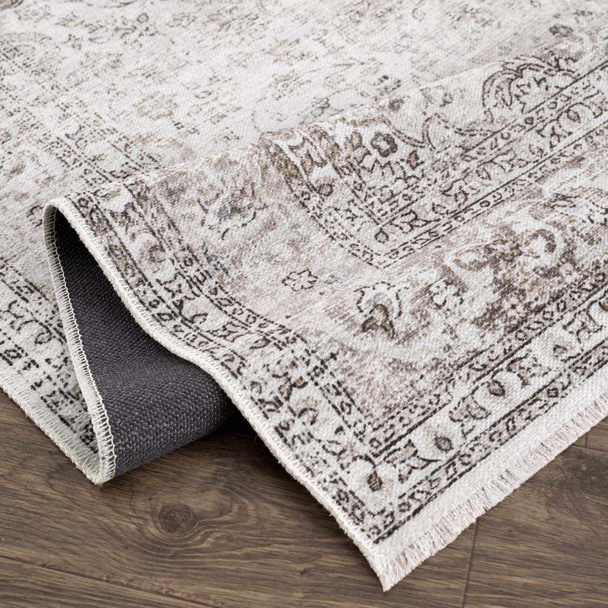 Pearl Holi-4601 washable area rug cream medallion with fringed edges Boutique Rugs on Tampa Home & Garden Store