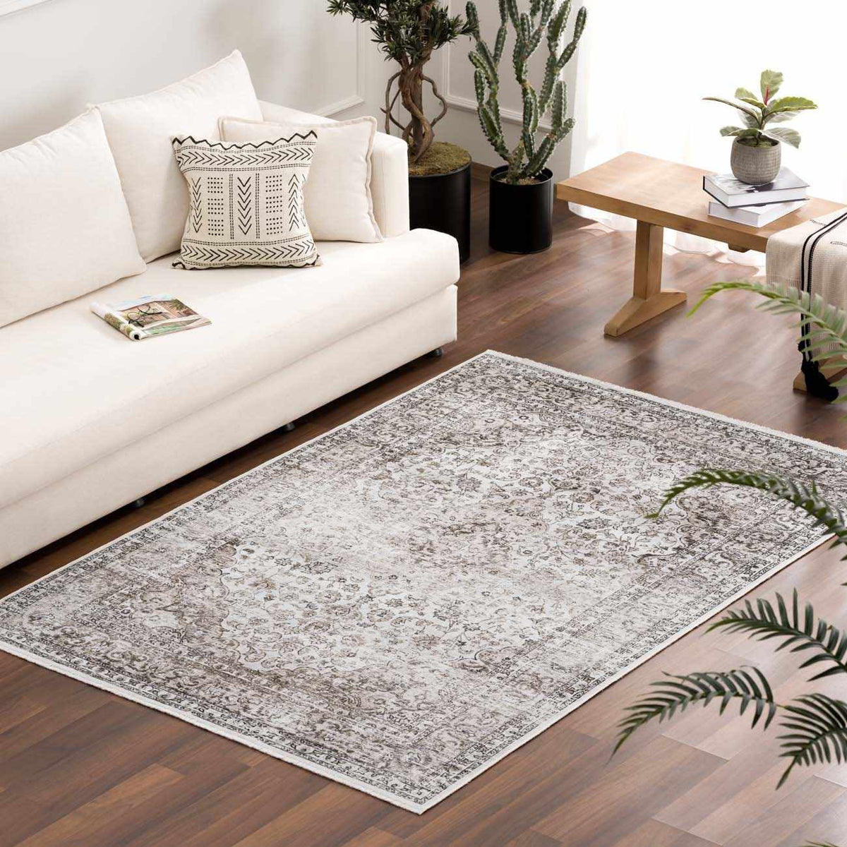 Pearl Holi-4601 Washable Area Rug ivory gray ornate medallion pattern Boutique Rugs on Tampa Home & Garden Store