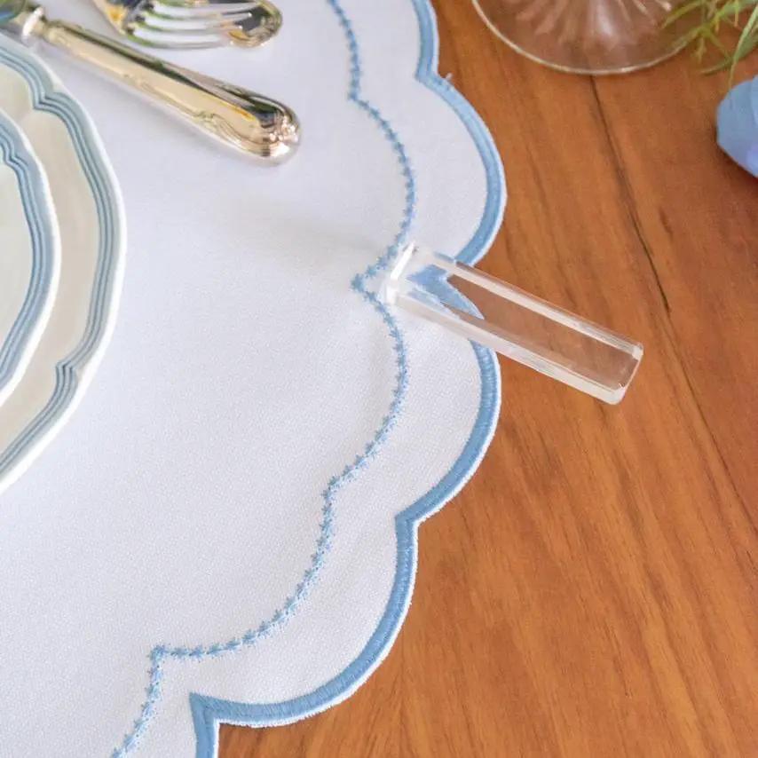 Waterproof Victoria Placemat with Victorian Border white with blue trim by Talah Home on Tampa Home & Garden Store