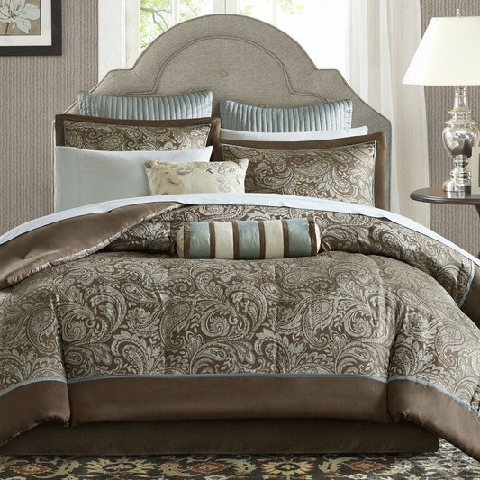 California King 12-piece Reversible Cotton Comforter Set in Brown and Blue - Tampa Home & Garden Store
