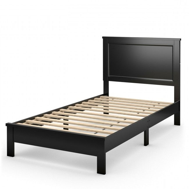 Base de cama de plataforma de madera de estilo moderno para dormitorio universitario, tamaño individual, color negro
