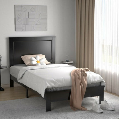 Base de cama de plataforma de madera de estilo moderno para dormitorio universitario, tamaño individual, color negro