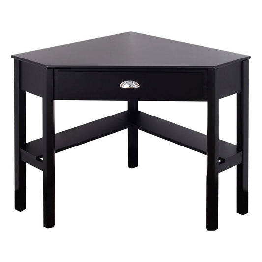 Corner Black Wood Computer Desk with Drawer - Tampa Home & Garden Store