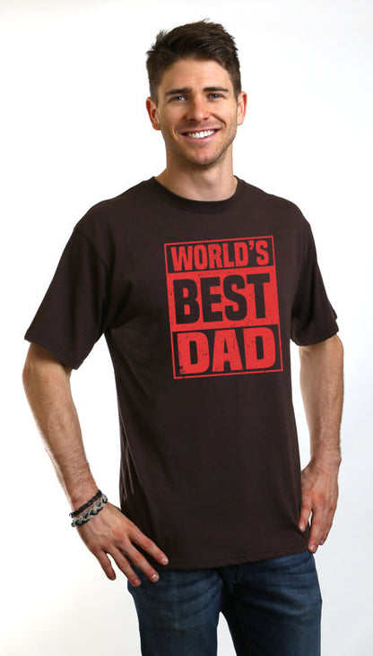 World's Best Dad men's bamboo viscose/organic cotton tee in dark brown with red print on Tampa Home & Garden Store