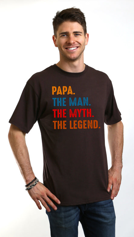 Mens graphic T-shirt Papa the Man Myth the Legend in brown multicolor print Spun Bamboo on Tampa Home & Garden Store