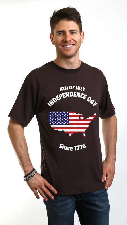 4th of July men's bamboo viscose/organic cotton tee brown with US flag map print by Spun Bamboo on Tampa Home & Garden Store