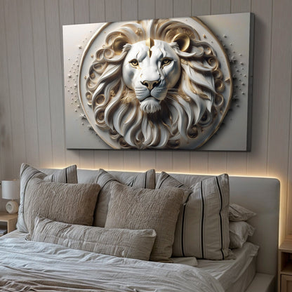 3D Majestic Lion Wall Art VI canvas Tailored Canvases, white and gold lion medallion on Tampa Home & Garden Store