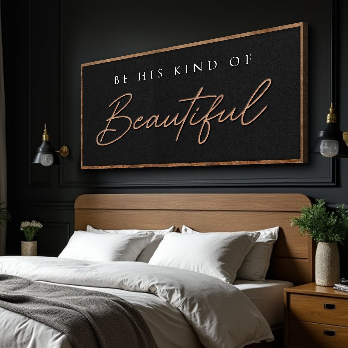 Be His Kind Of Beautiful Faith Sign canvas with copper frame on black backdrop on Tampa Home & Garden Store