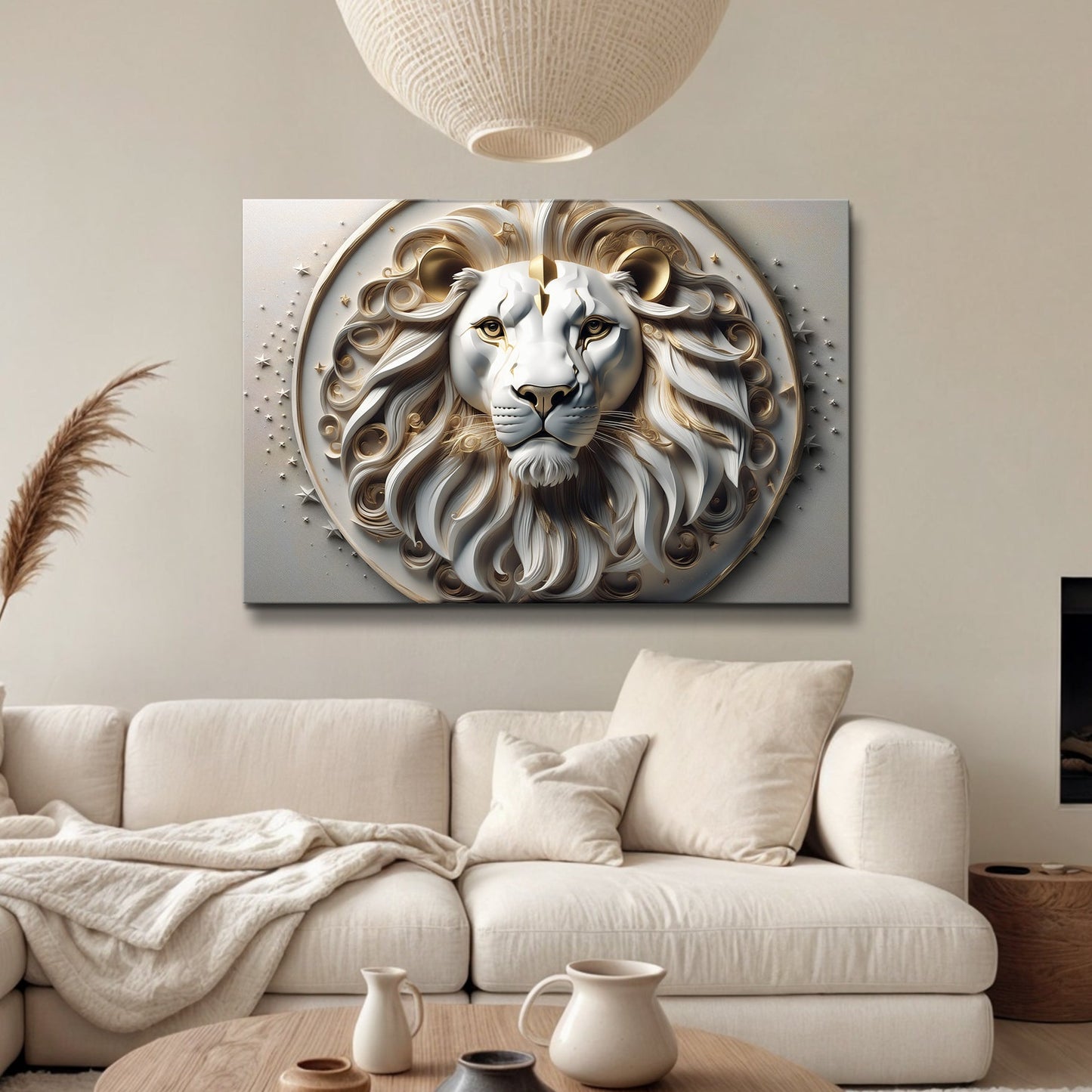 3D Majestic Lion Wall Art VI canvas by Tailored Canvases in cream and gold with sculpted mane on Tampa Home & Garden Store
