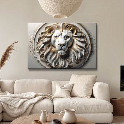 3D Majestic Lion Wall Art VI canvas by Tailored Canvases in cream and gold with sculpted mane on Tampa Home & Garden Store